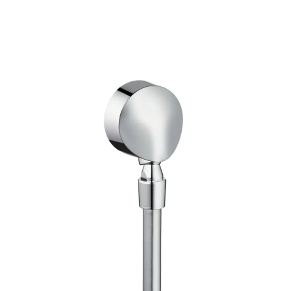 Wandanschluss aus Chrom mit Kugelgelenk und Rückflussverhinderer von Hansgrohe, zur Befestigung von Duschschläuchen oder ähnlichen Installationen geeignet.